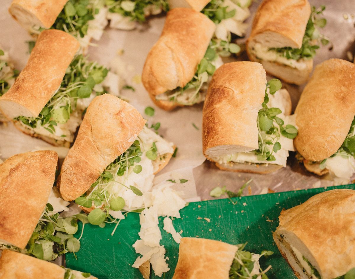 ciabatta sandwiches being prepared