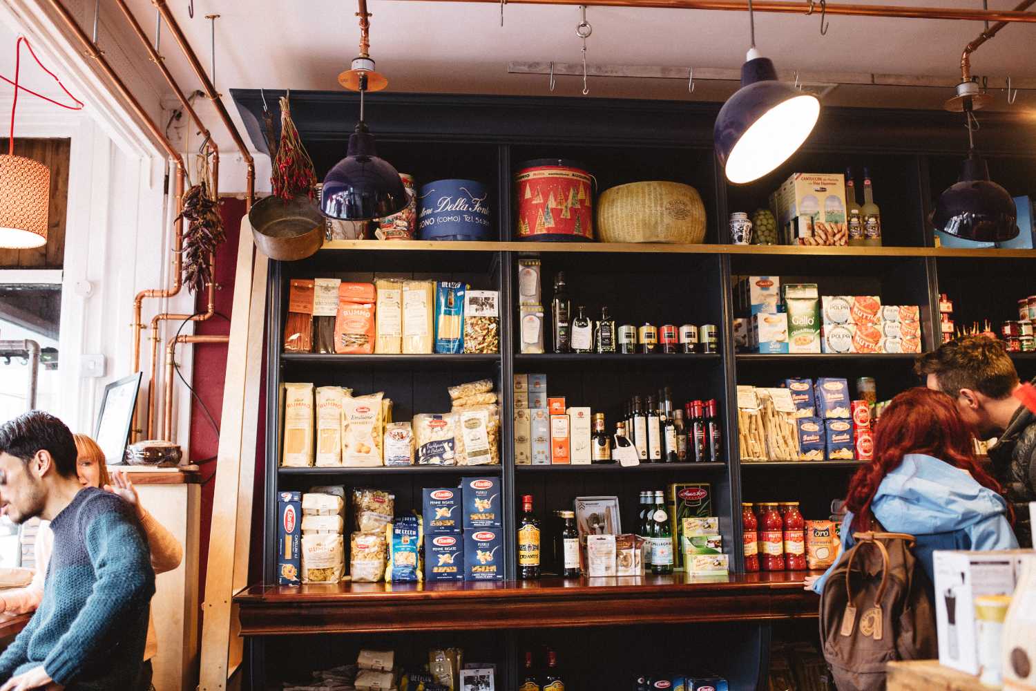 shelves full of italian dry goods