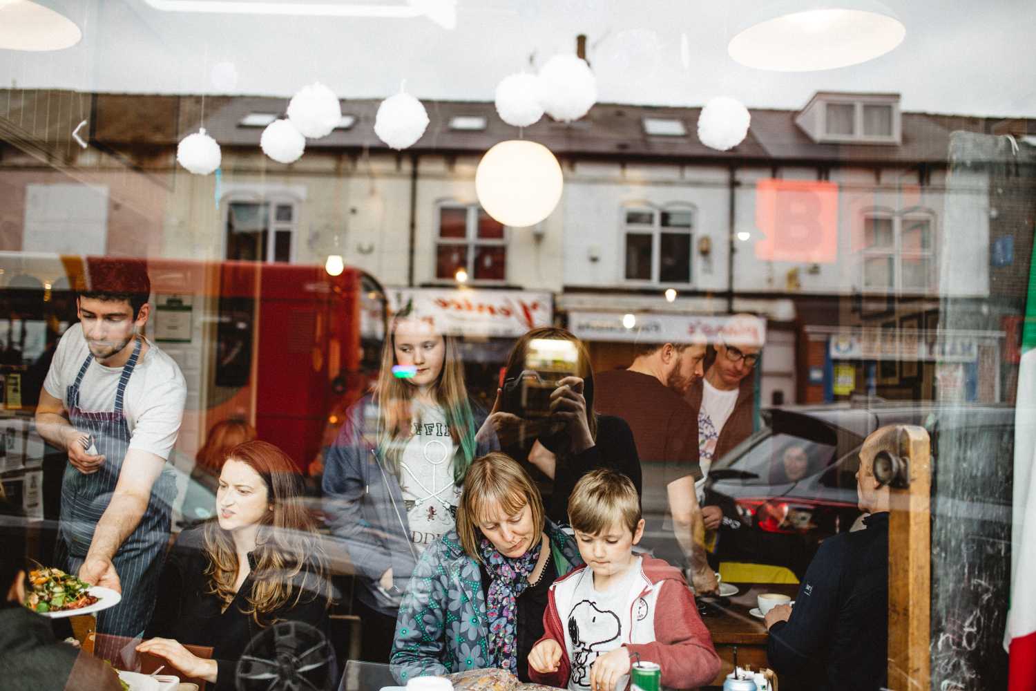 busy cafe through the window